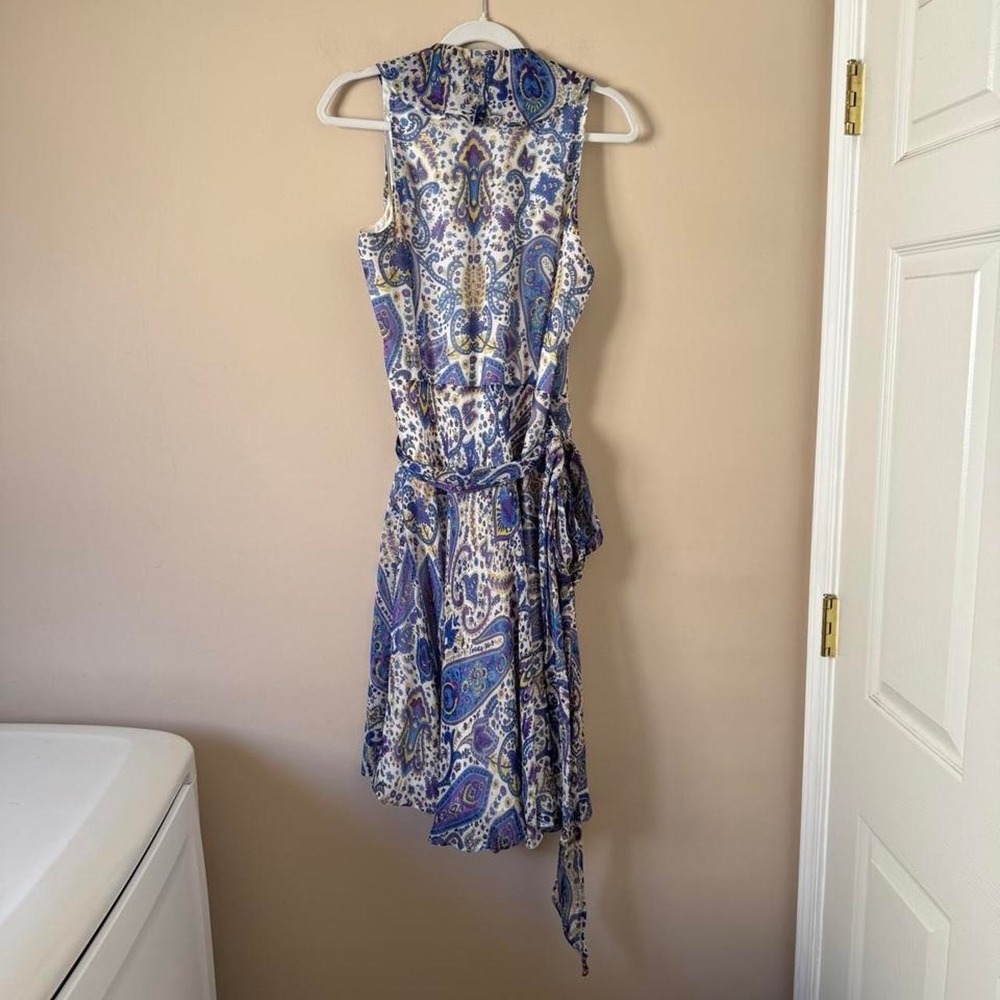 Lauren Ralph Lauren Paisley 100% Silk Wrap Dress White Purple Blue Yellow - Picture 3 of 8